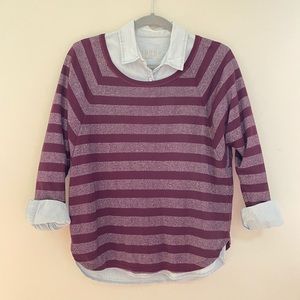 American Eagle Long Sleeve Shimmer Striped Shirt